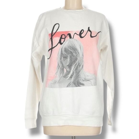 Taylor Swift Lover Crewneck Sweatshirt White Pink Album Graphic Medium Pullover - Picture 2 of 7